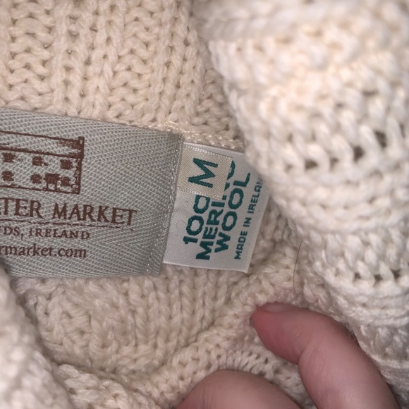 Aran Sweater Market Cream Cable Knit 100% Merino Wool Sweater M - Picture 6 of 13